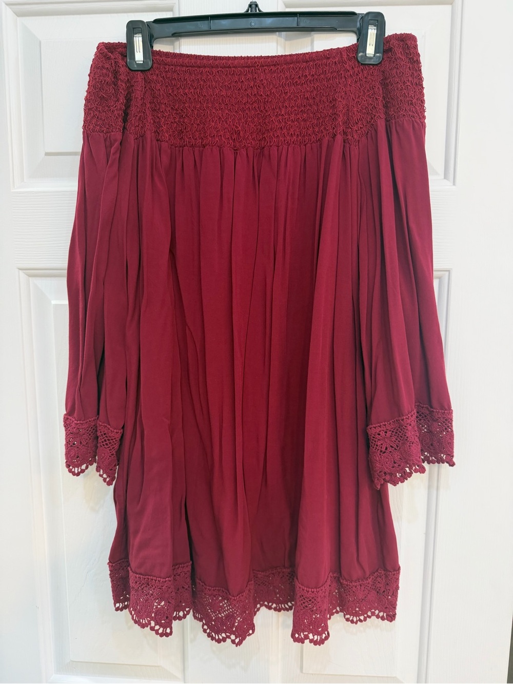 She + Sky Smocked Burgundy Top